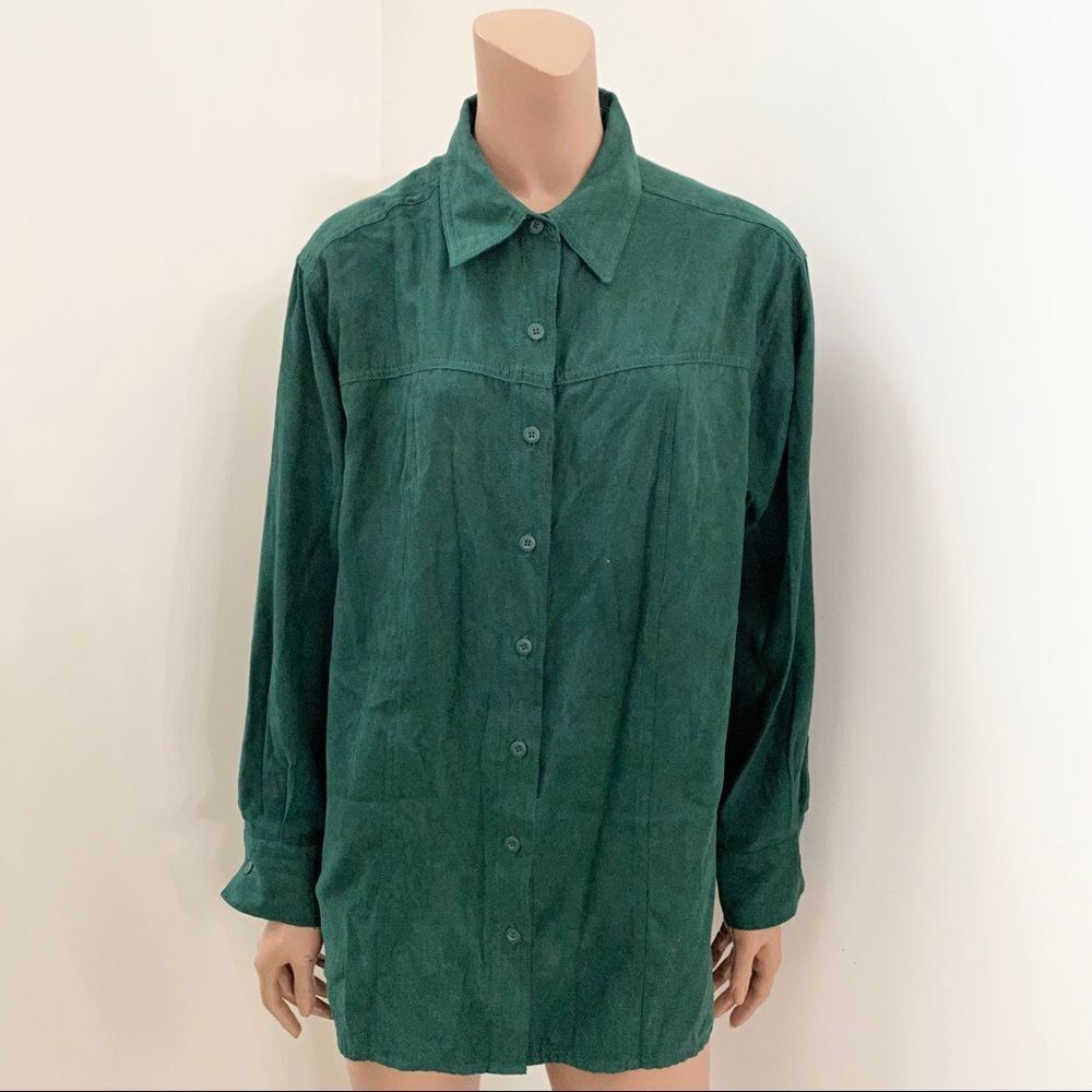 Basic Editions vintage green faux velvet shirt L